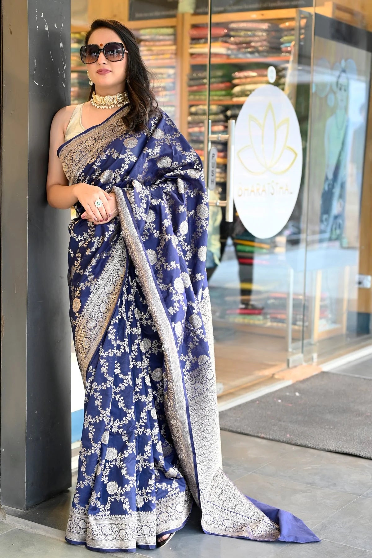 Royal Blue Silk Woven Banarasi Silk Saree With Meena Work and Gold Zari
