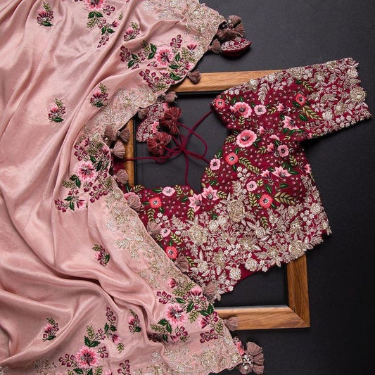 Buy Soft Rangoli Silk With Embroidery Work Saree and Blouse for Women