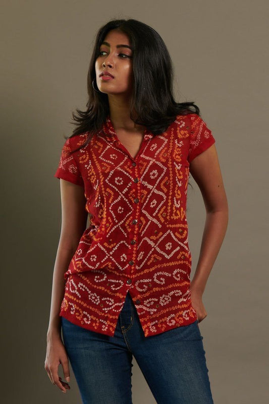 Designer Shirt Bandhni Print with Beauty Look