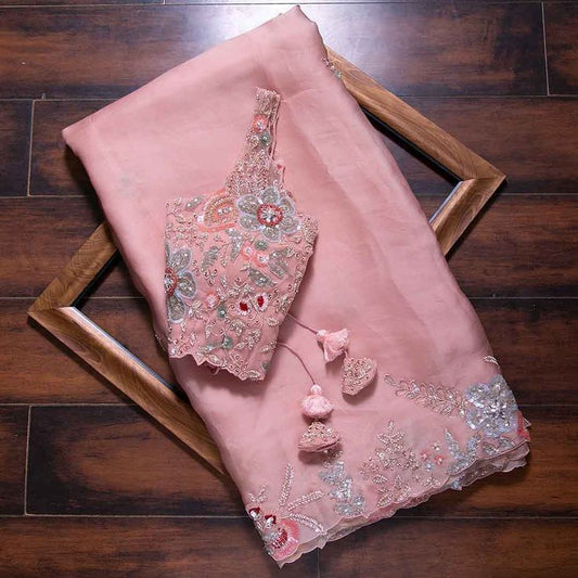 Madhuri Pink Saree With Designer Blouse