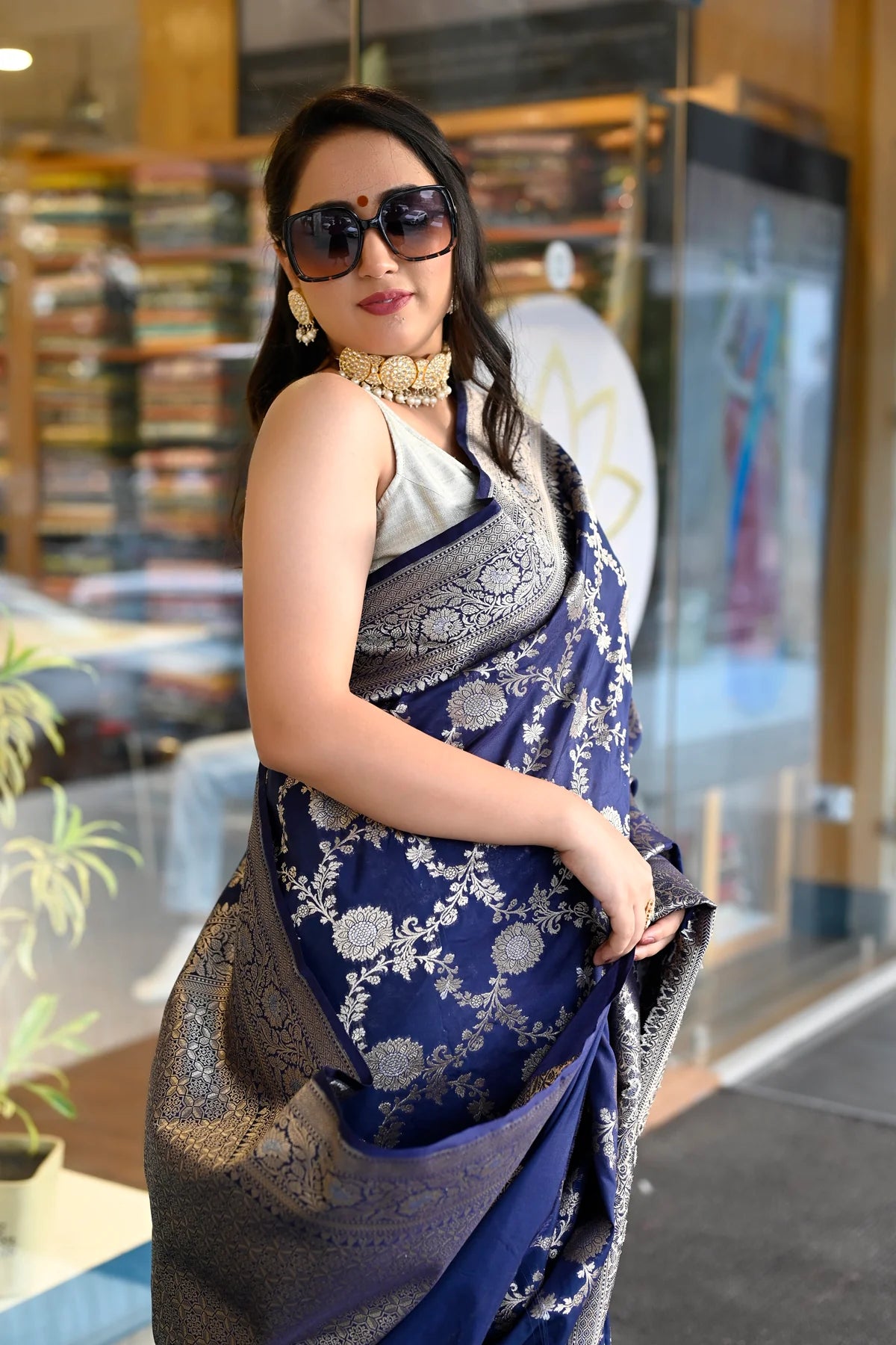 Royal Blue Silk Woven Banarasi Silk Saree With Meena Work and Gold Zari