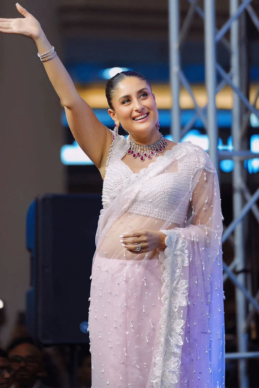 Bollywood Actress Kareena Kapoor Baby Pink Colour Saree