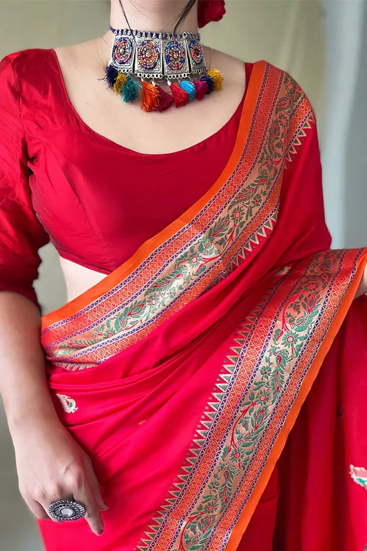 Karva Chauth special Saree 2025 Red online With Necklace
