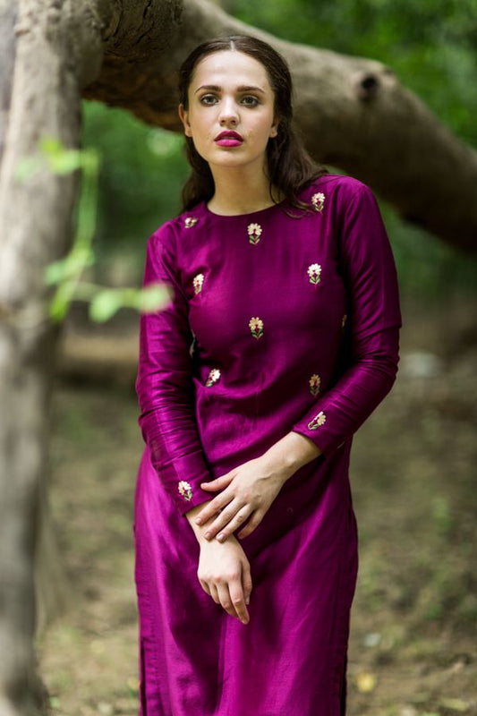 Burgandy Embroidered Bootah Kurta Set