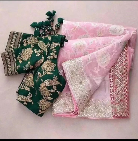 Pinkora and art and Designer Saree With Flower Work