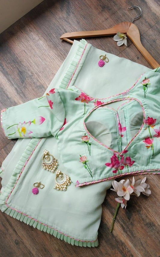 Flower Soft Saree With Cutting Blouse Designed Free Size